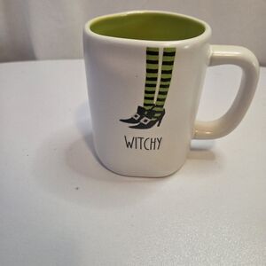RAE DUNN by Magenta “Witchy” Witch Green Leg Halloween Ceramic Coffee Mug